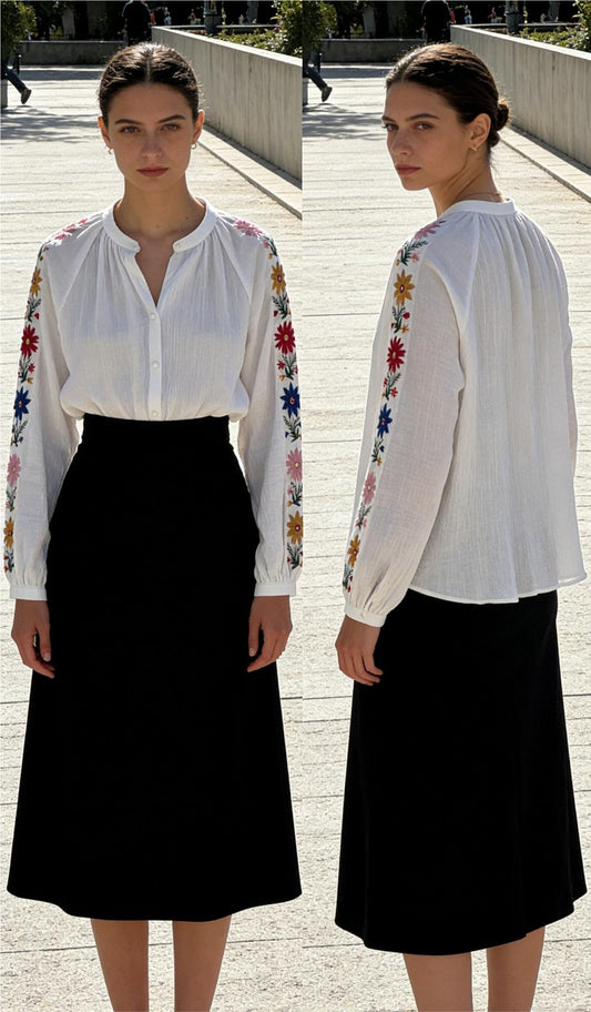 Blouse blanche brodée fleurs des prés