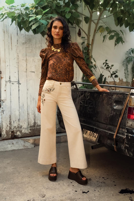 Pantalon évasé brodé bohème