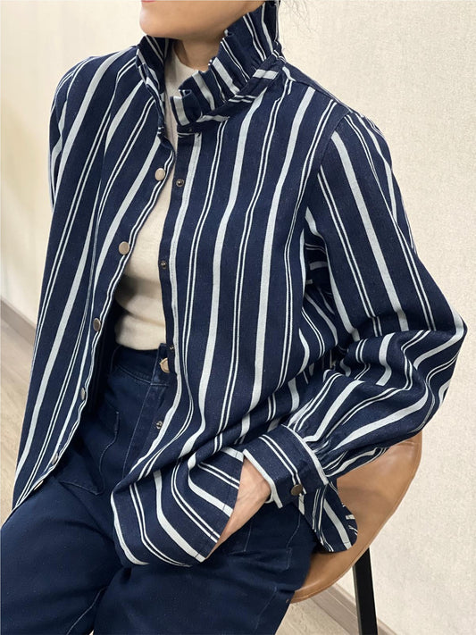 Chemise rayée marine col montant
