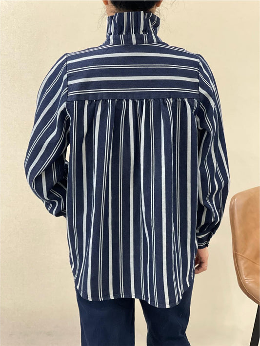 Chemise rayée marine col montant