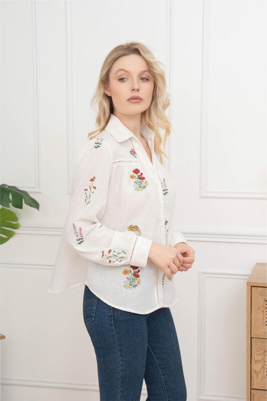 Chemise manches longues broderie florale